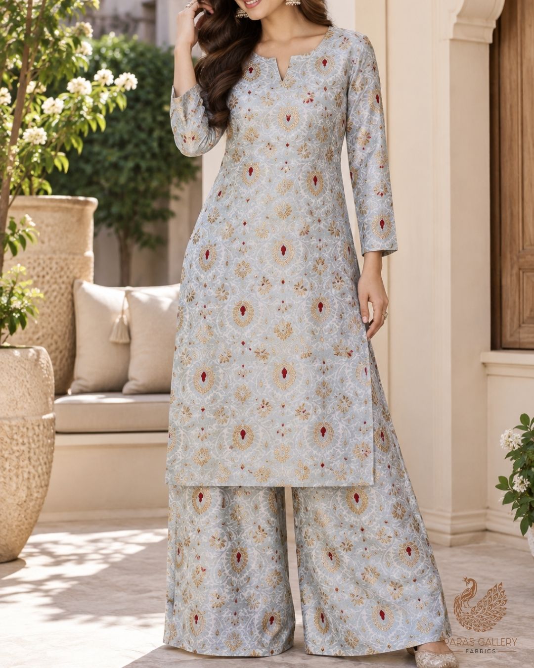 Powder Blue Banarasi Brocade Fabric With All Over Thread And Zari Handloom 23898