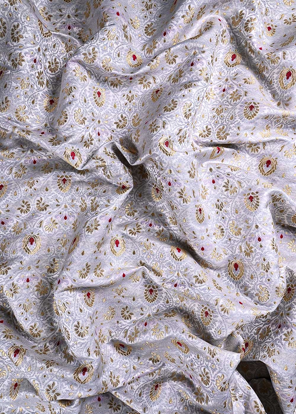 Grey Banarasi Brocade Fabric With All Over Thread And Zari Handloom 23900
