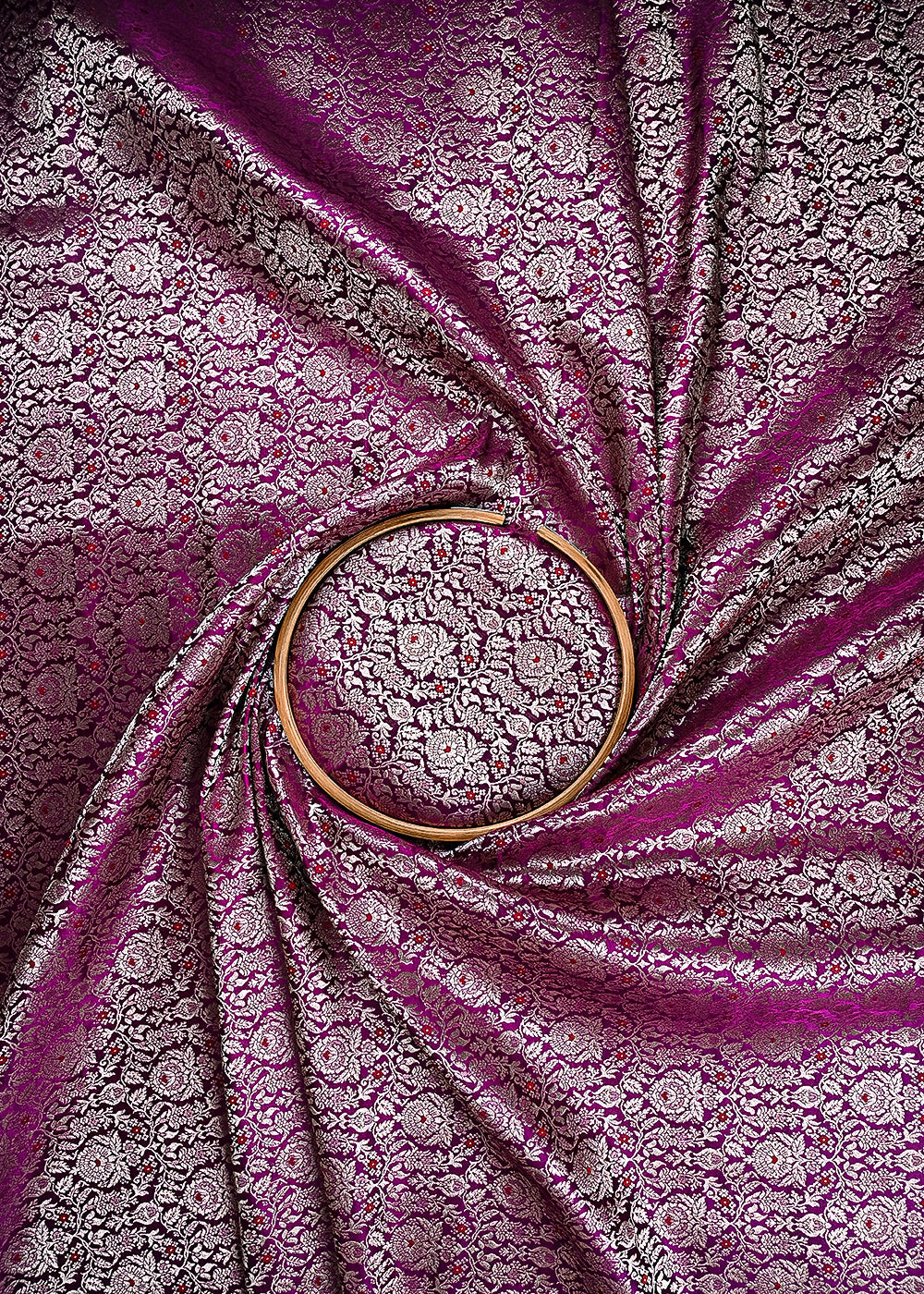 Purple Banarasi Brocade Fabric With All Over Thread And Zari Handloom 23906