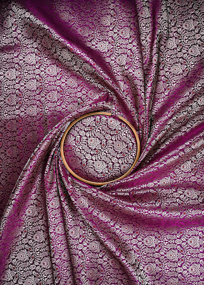 Purple Banarasi Brocade Fabric With All Over Thread And Zari Handloom 23906