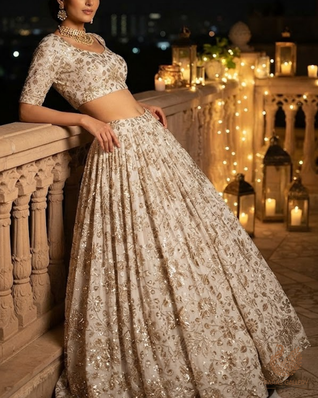 White Dyeable Crepe Fabric With All Over Zari, Sequins, Katdana And Bead Work 23908