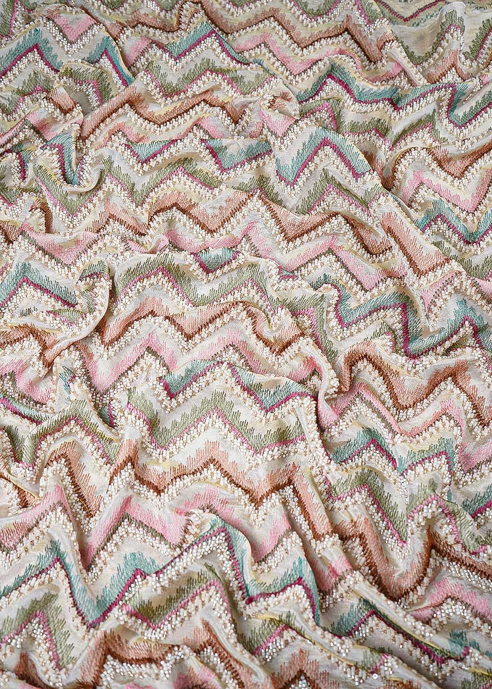 Golden Tissue Fabric With All Over Thread And Katdana Work 23916