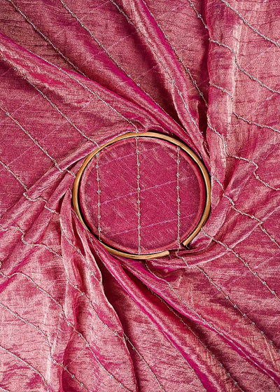 Pink Crushed Tissue Fabric With All Over Katdana Work 23922