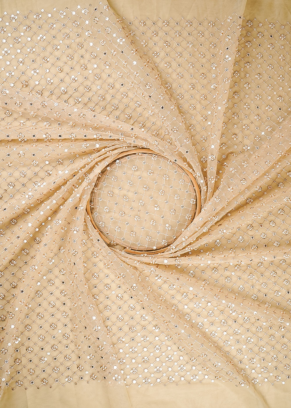 Golden Imported Net Fabric With All Over Zari, Sequins And Katdana Work 23923