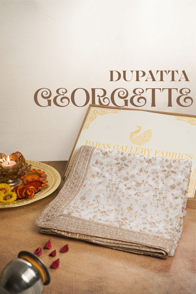 White Dyeable Georgette Dupatta All Over Zari And Sequins Work With Border 23942