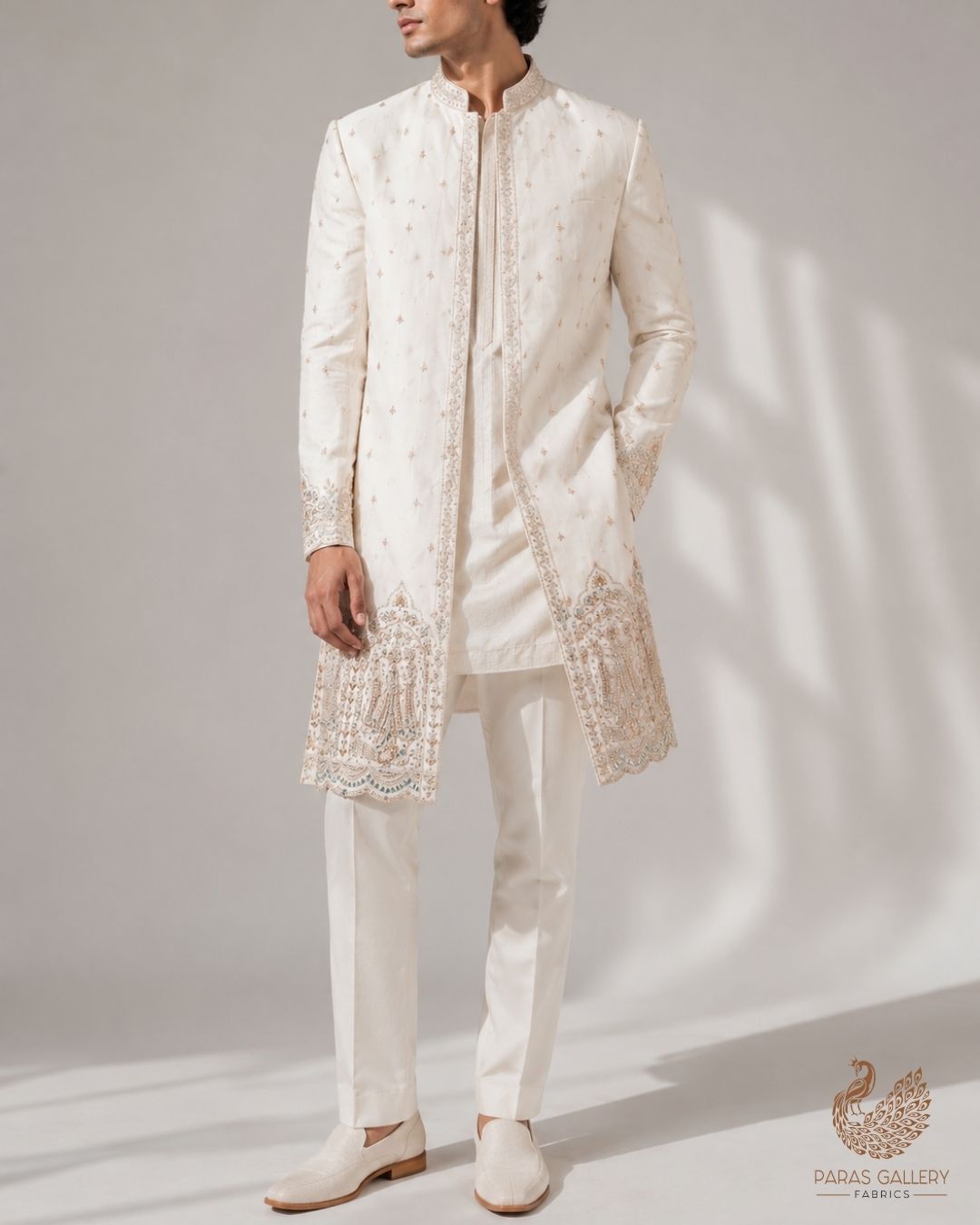 White Dyeable Georgette Fabric With All Over Zari, Sequins, Katdana And Bead Work With One Side Border 23958