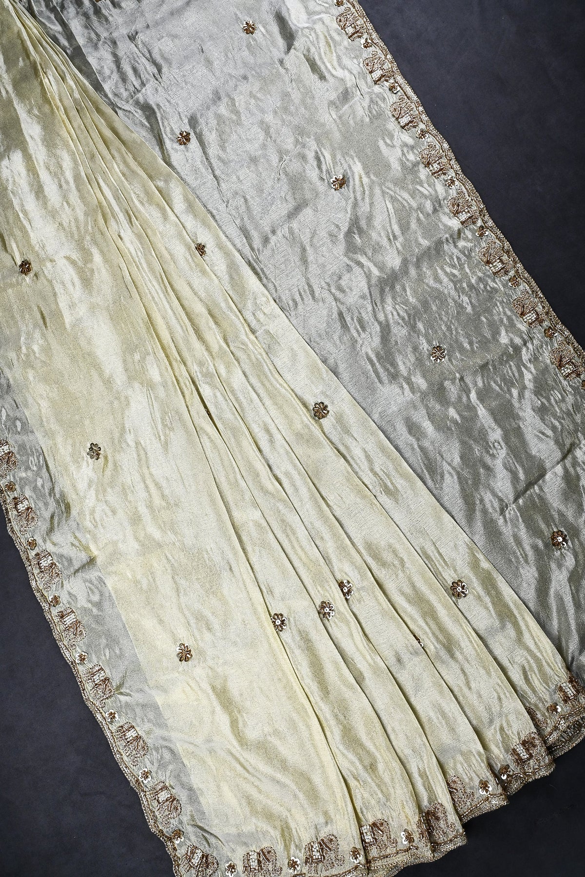 Golden Dyeable Tissue Dupatta All Over Zari, Sequins And Katdana Work 23961