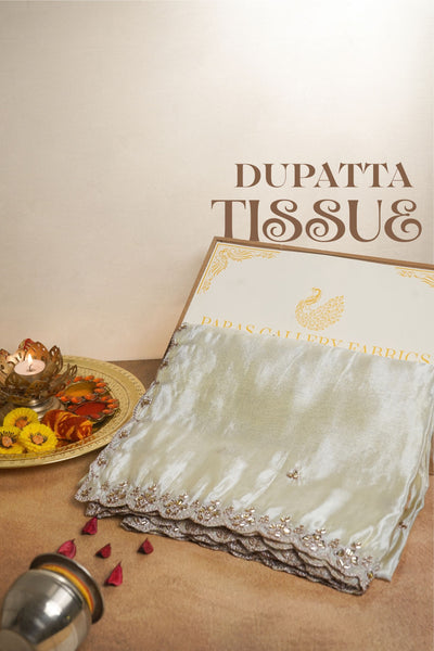 Golden Dyeable Tissue Dupatta All Over Zari, Sequins And Katdana Work 23962