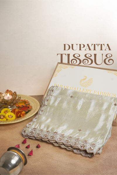 Golden Dyeable Tissue Dupatta All Over Zari And Katdana Work 23963