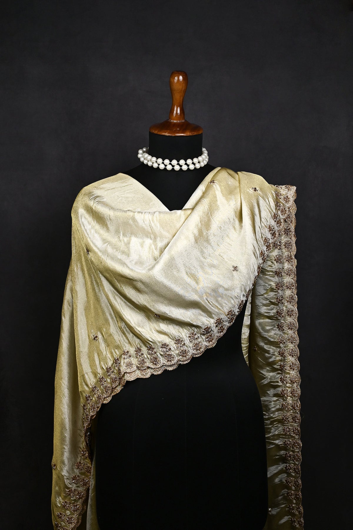 Golden Dyeable Tissue Dupatta All Over Zari And Katdana Work 23963