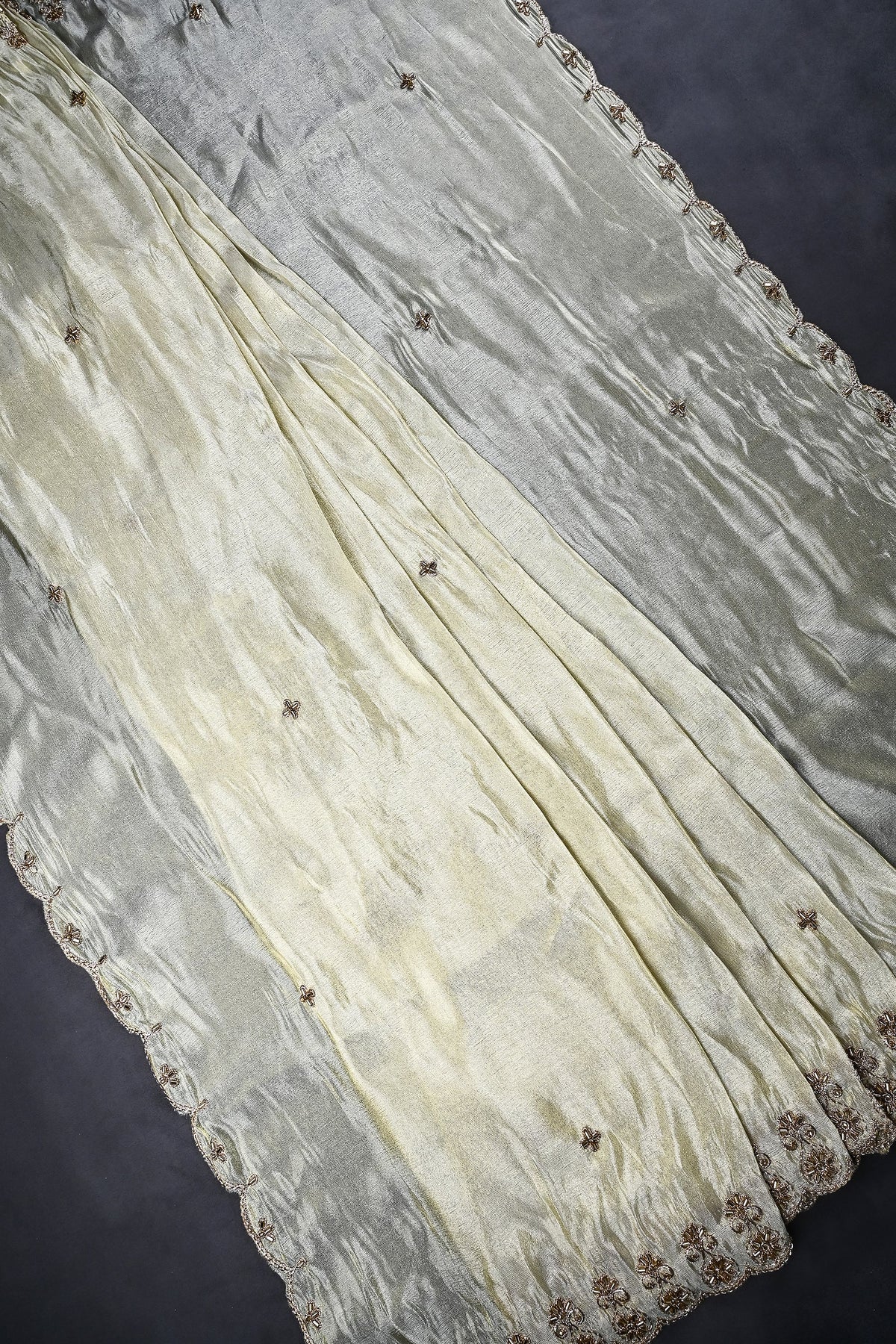 Golden Dyeable Tissue Dupatta All Over Zari And Katdana Work 23963