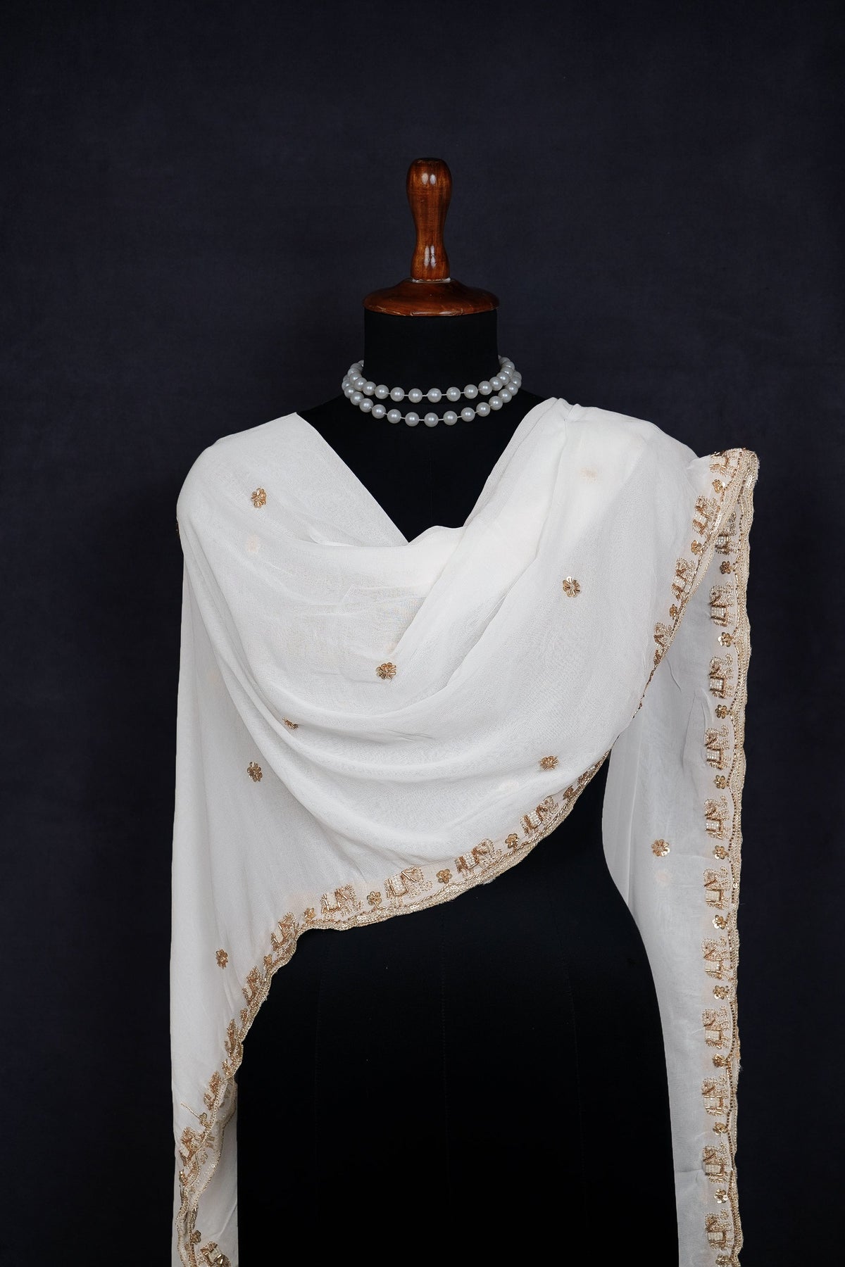 White Dyeable Georgette Dupatta All Over Zari, Sequins And Katdana Work With Border 23965