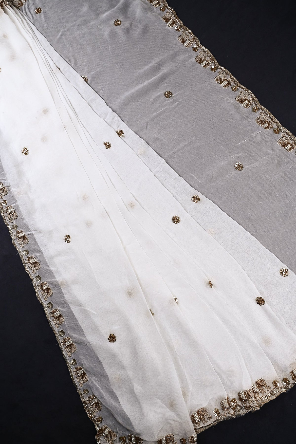 White Dyeable Georgette Dupatta All Over Zari, Sequins And Katdana Work With Border 23965