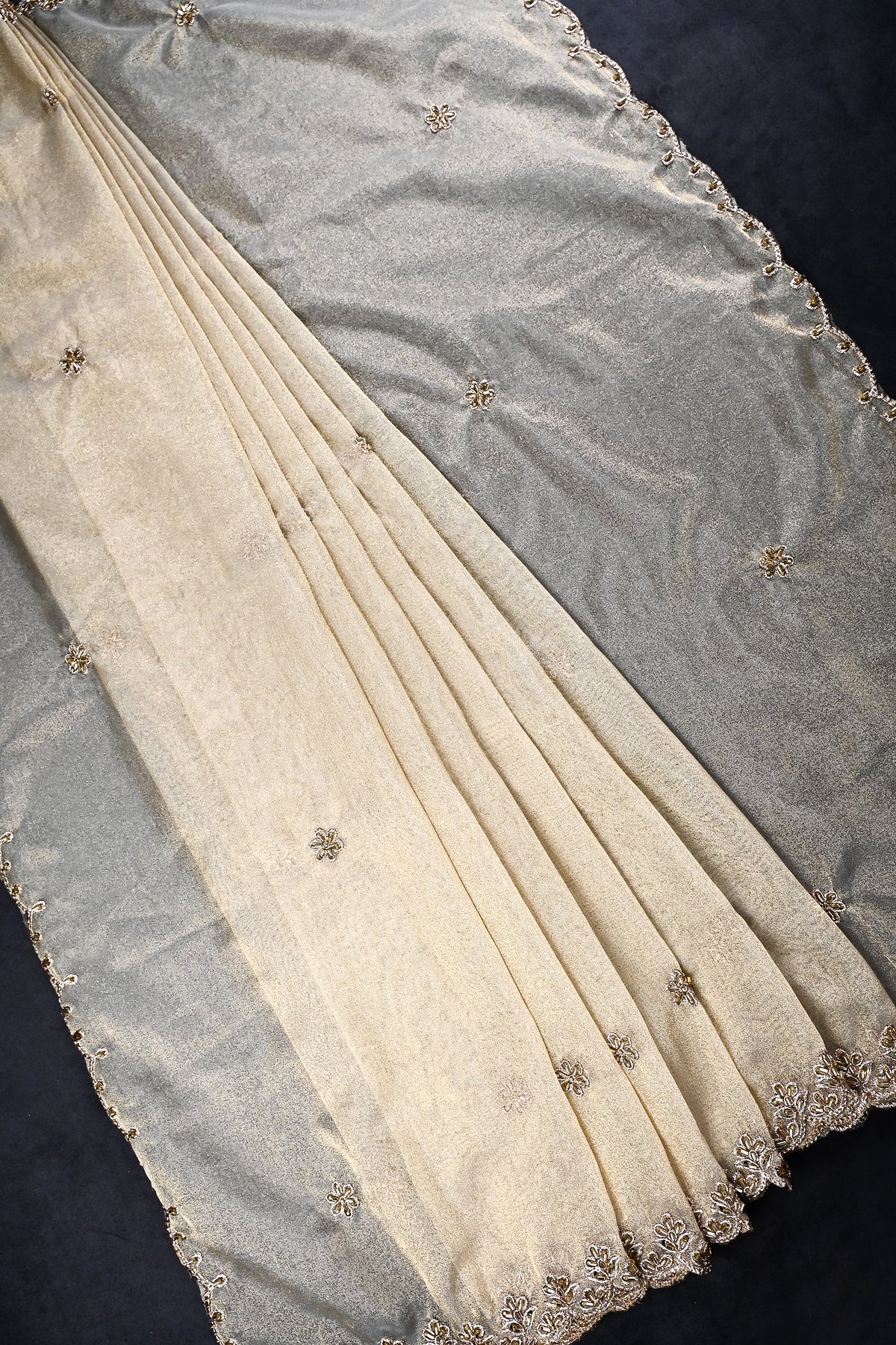 Golden Dyeable Tissue Dupatta All Over Zari, Sequins And Katdana Work 23973