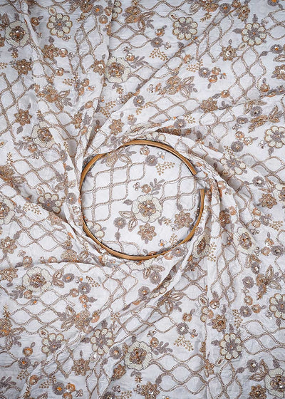 White Dyeable Crepe Fabric With All Over Zari, Sequins, Katdana And Bead Work 23986
