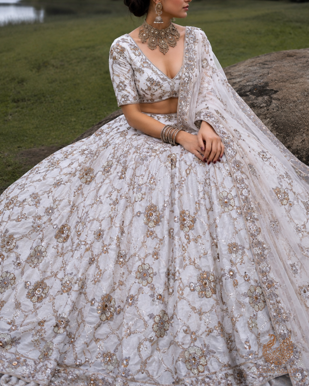 White Dyeable Crepe Fabric With All Over Zari, Sequins, Katdana And Bead Work 23986