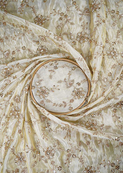 Golden Dyeable Tissue Fabric With All Over Zari, Sequins, Katdana And Bead Work 23988
