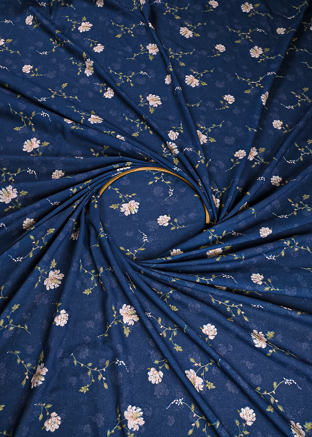 Blue Cotton Fabric With All Over Thread And Cutwork 24000