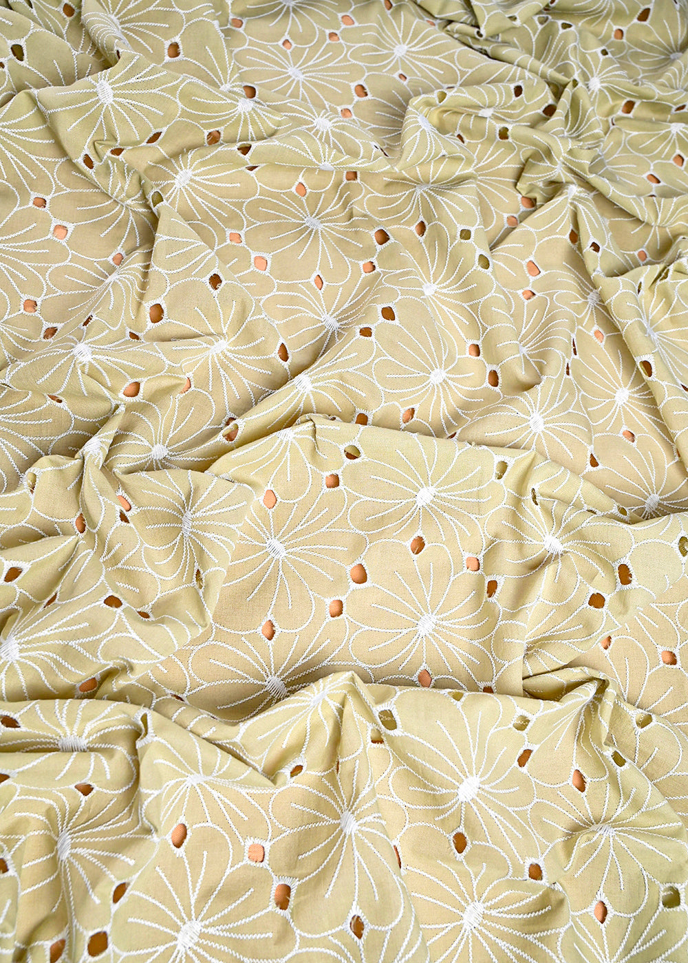 Light Green Cotton Fabric With All Over Thread And Cutwork 24002