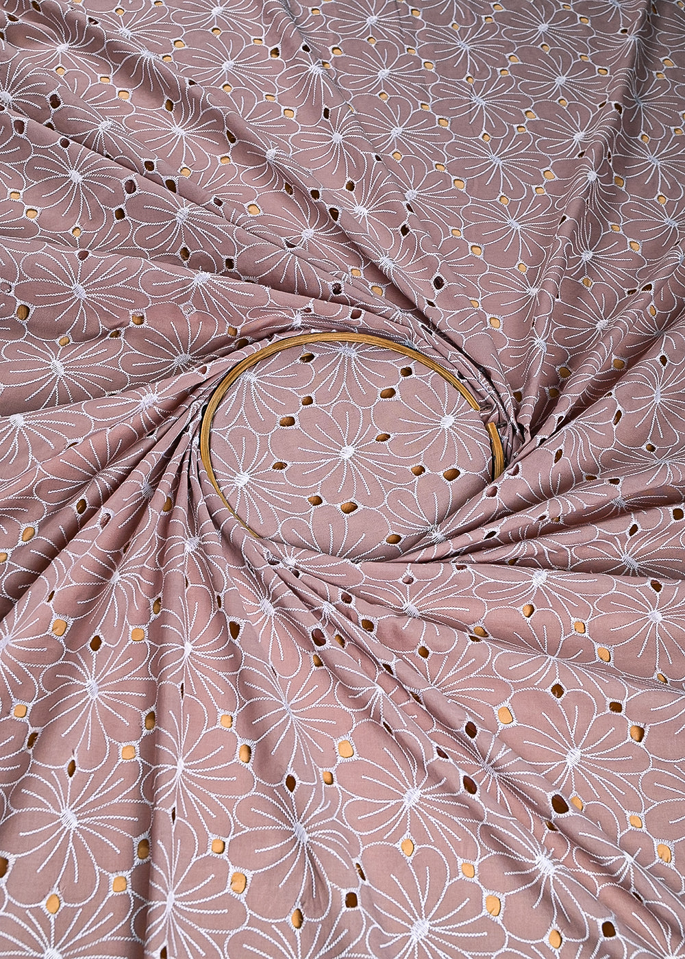 Onion Cotton Fabric With All Over Thread And Cutwork 24004