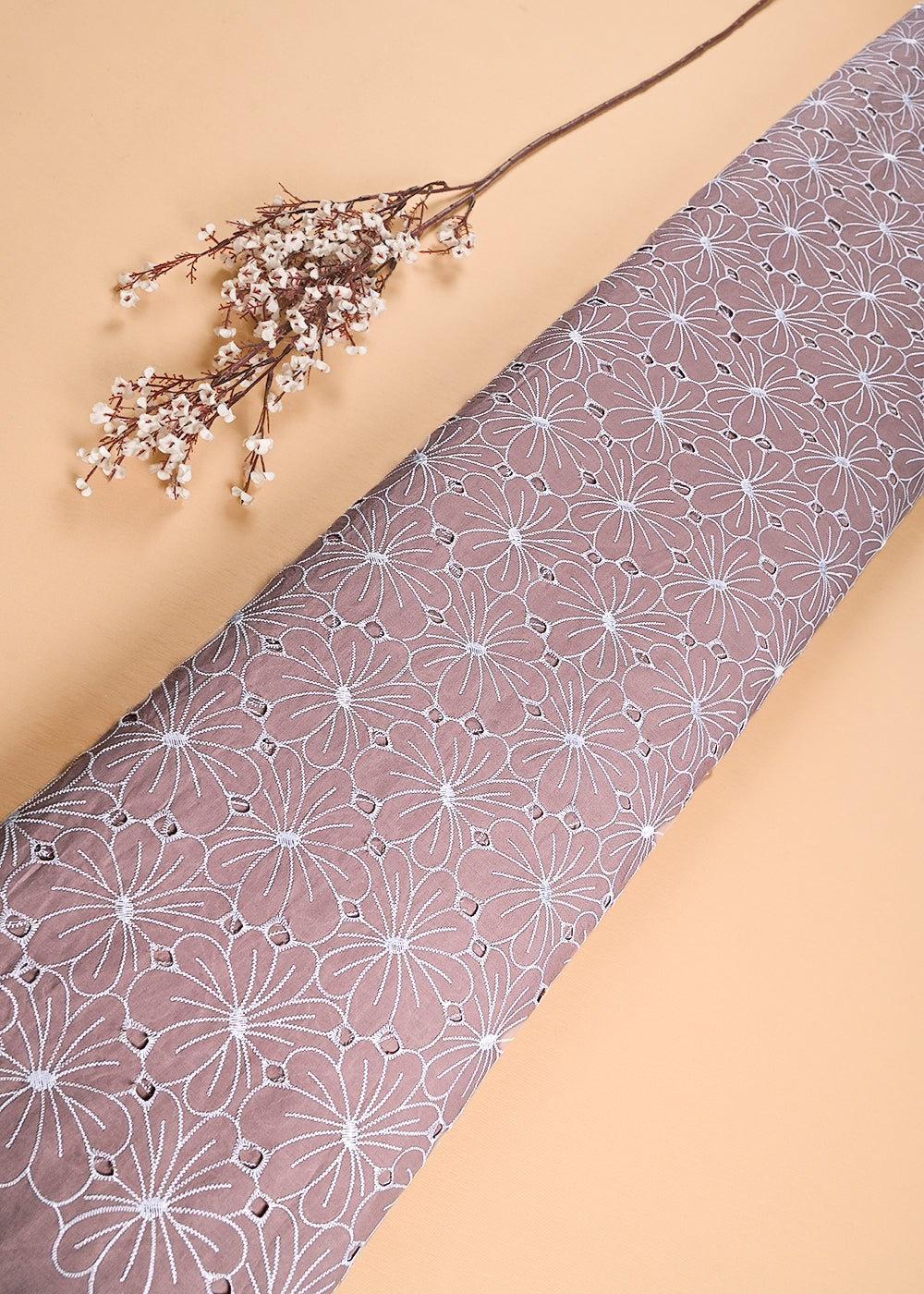 Onion Cotton Fabric With All Over Thread And Cutwork 24004