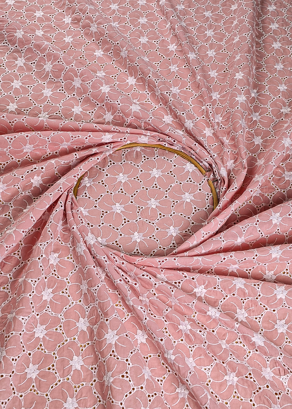 Light Pink Cotton Fabric With All Over Thread And Cutwork 24007