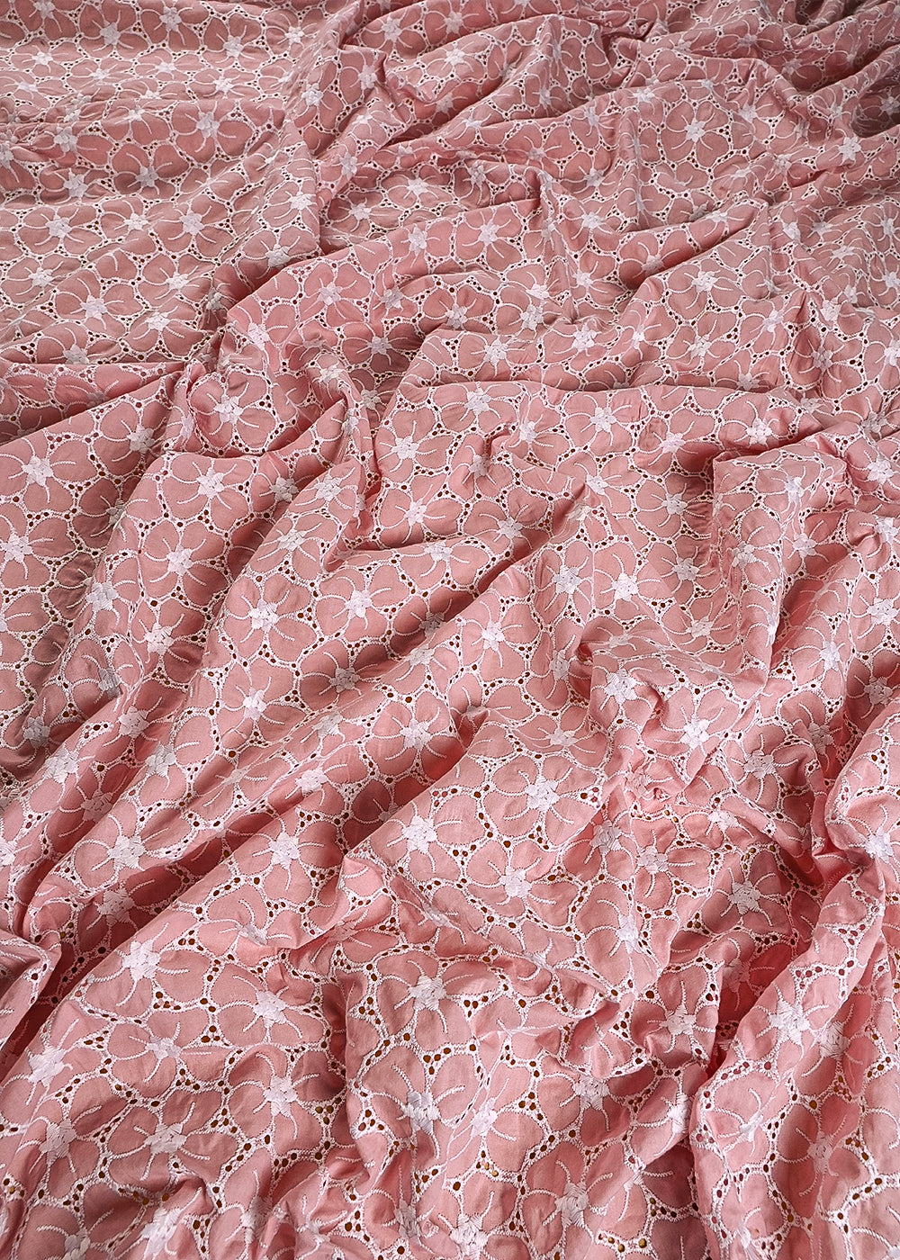 Light Pink Cotton Fabric With All Over Thread And Cutwork 24007