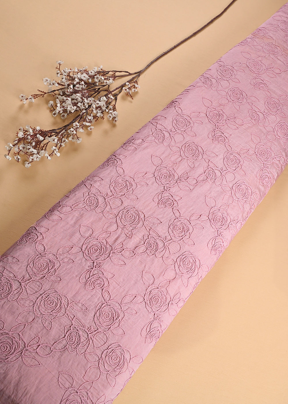 Onion Chanderi Fabric With All Over Thread Work 24015