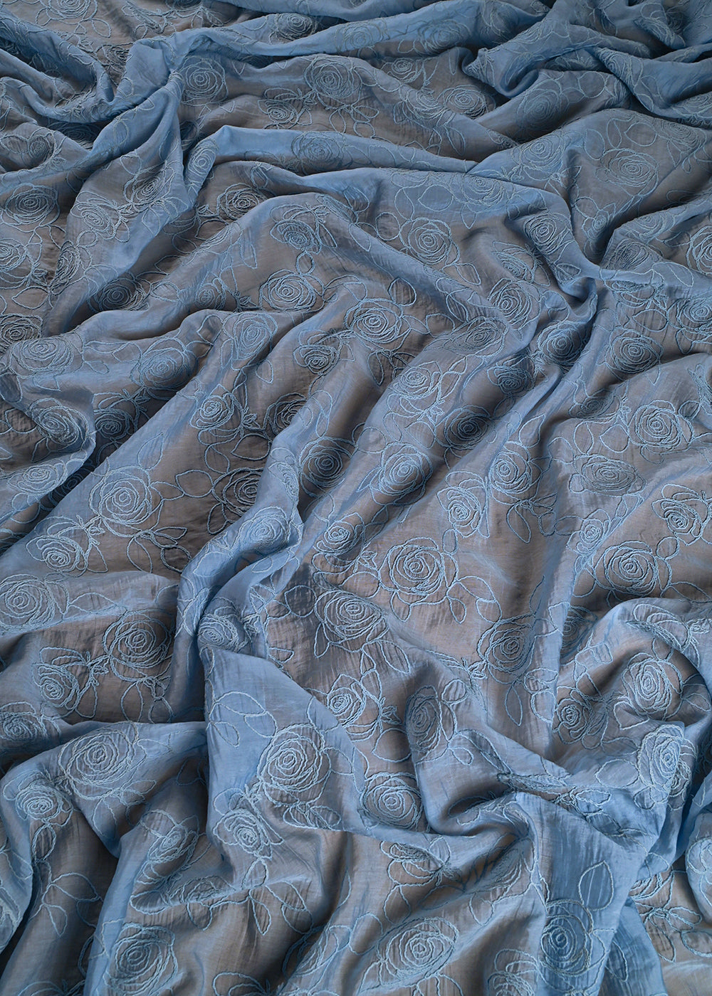 Sky Blue Chanderi Fabric With All Over Thread Work 24016
