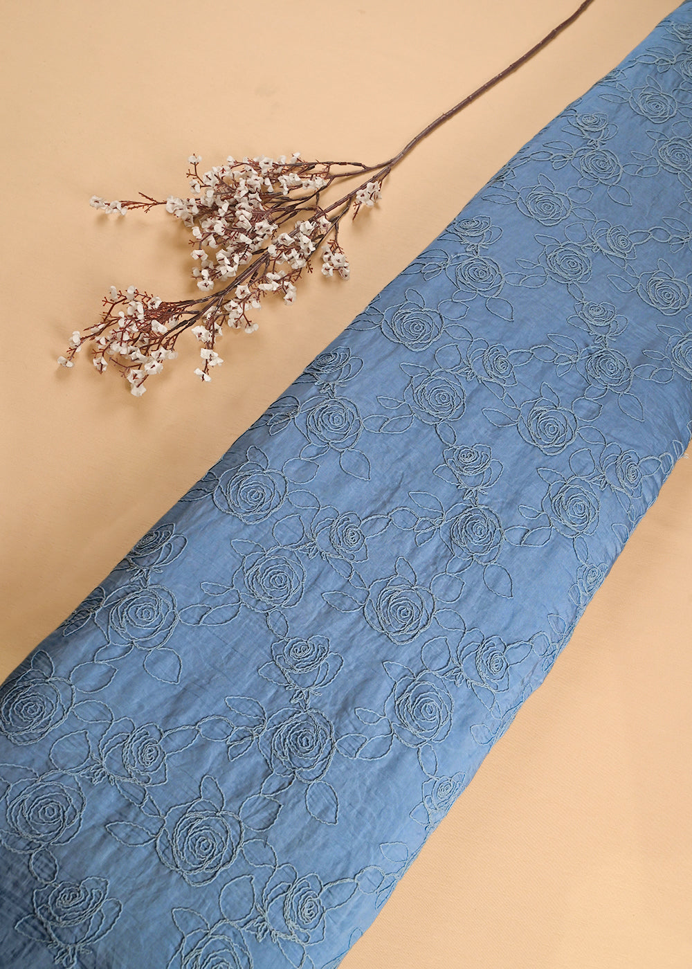 Sky Blue Chanderi Fabric With All Over Thread Work 24016