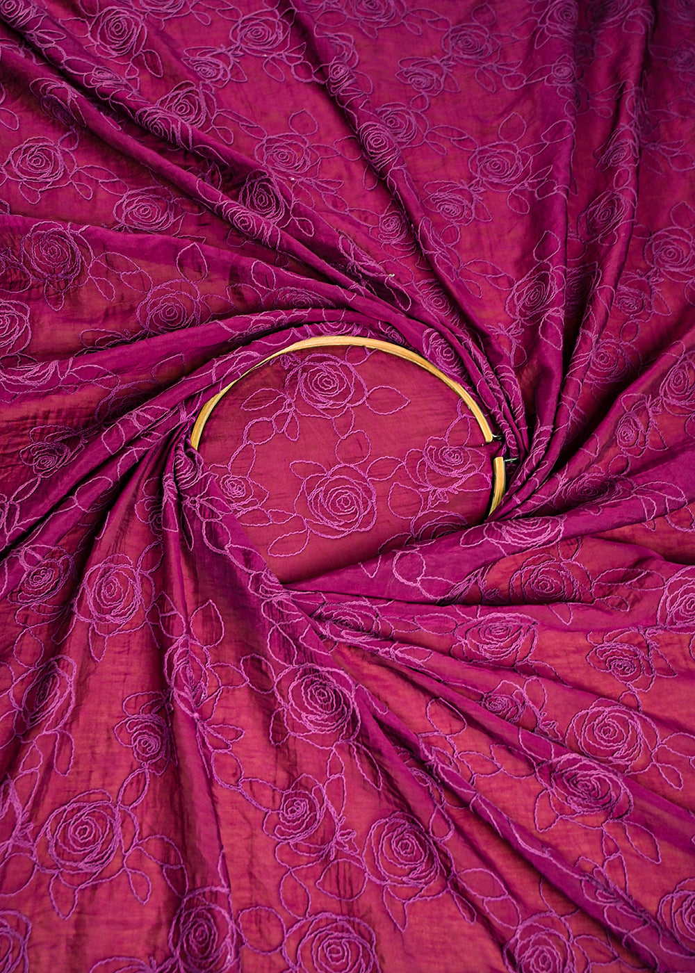 Wine Chanderi Fabric With All Over Thread Work 24017