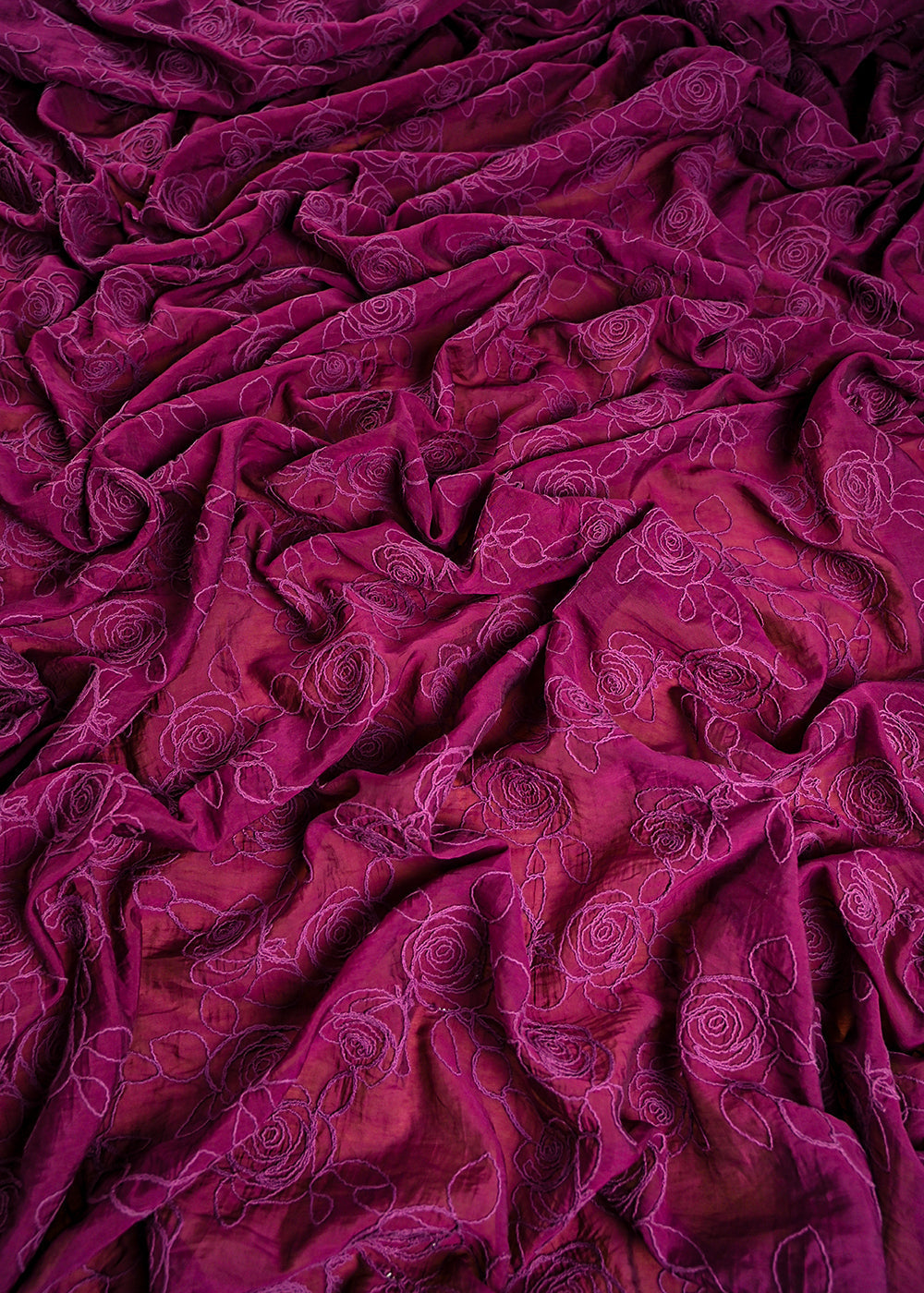 Wine Chanderi Fabric With All Over Thread Work 24017