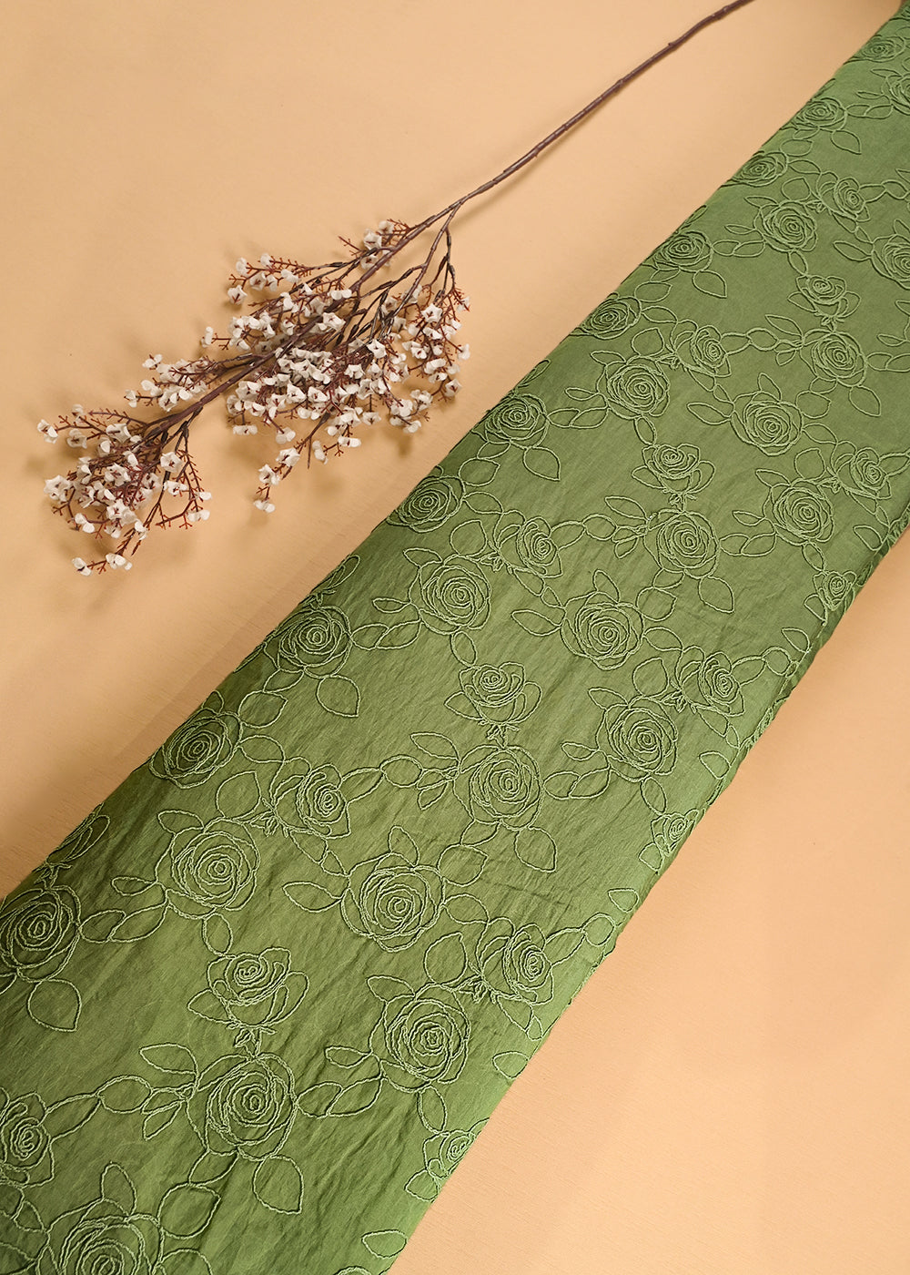 Green Chanderi Fabric With All Over Thread Work 24018