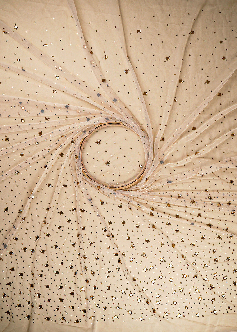 Beige Imported Net Fabric With All Over Stone Work 24023