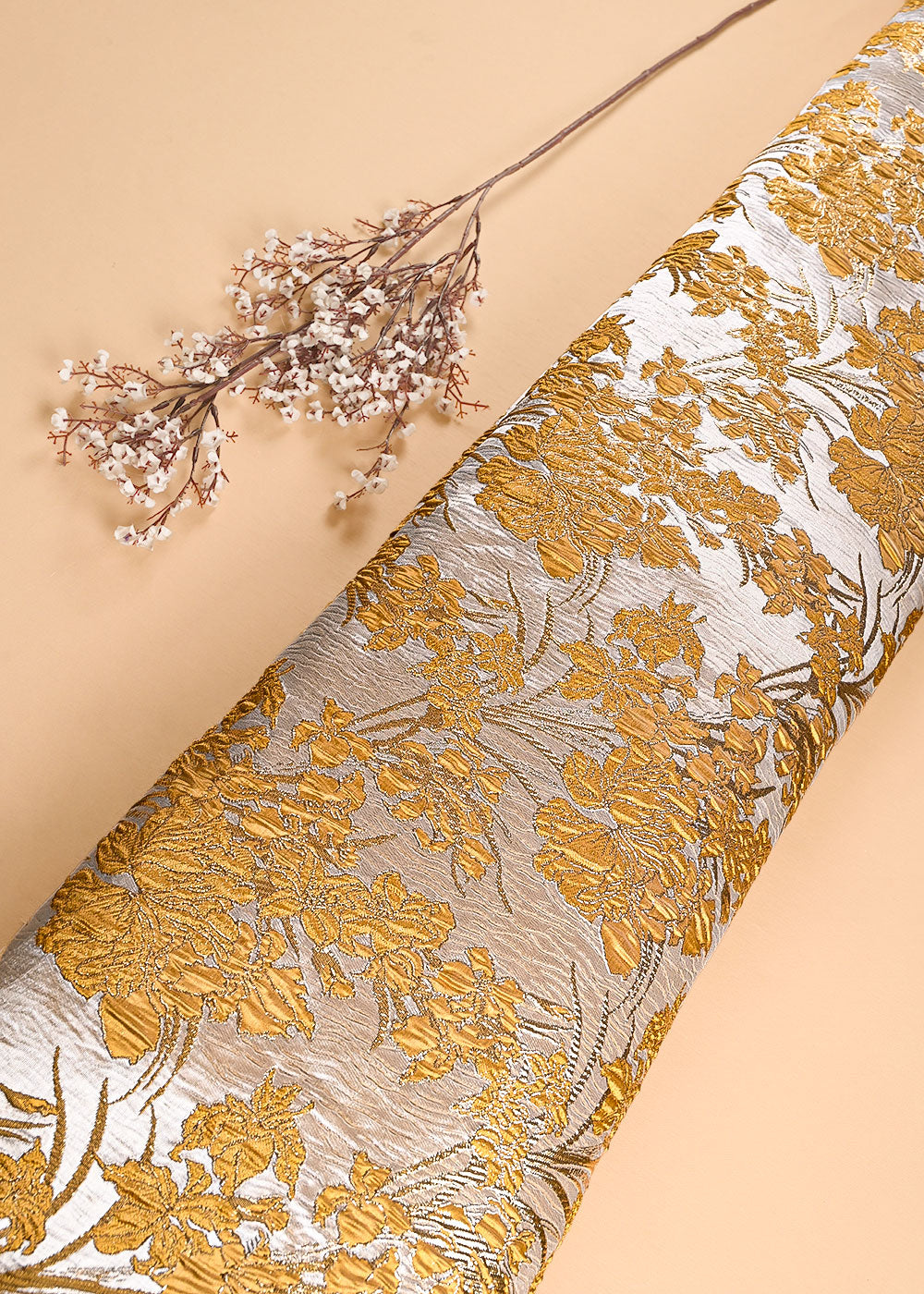 Mustard Imported Jacquard Fabric With All Over Foil Work 24046