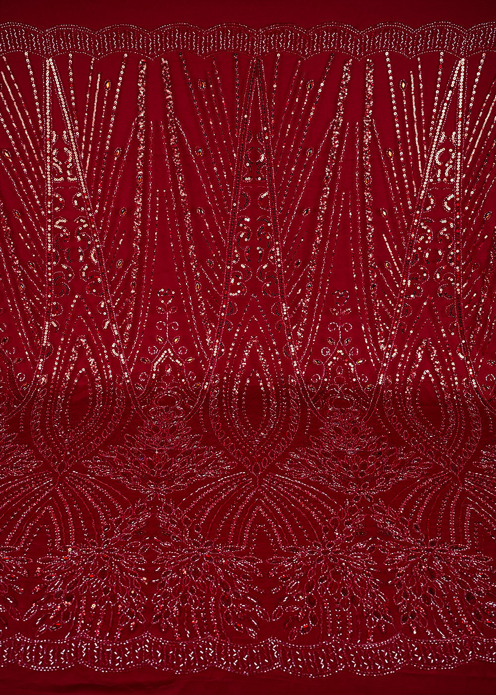 Mehroon Imported Net Fabric With All Over Stone, Sequins And Bead Work With Scalloped Border 24027