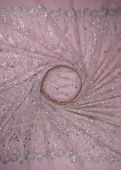 Onion Imported Net Fabric With All Over Bead, Sequins And Stone Work With One Side Scalloped Border 24030