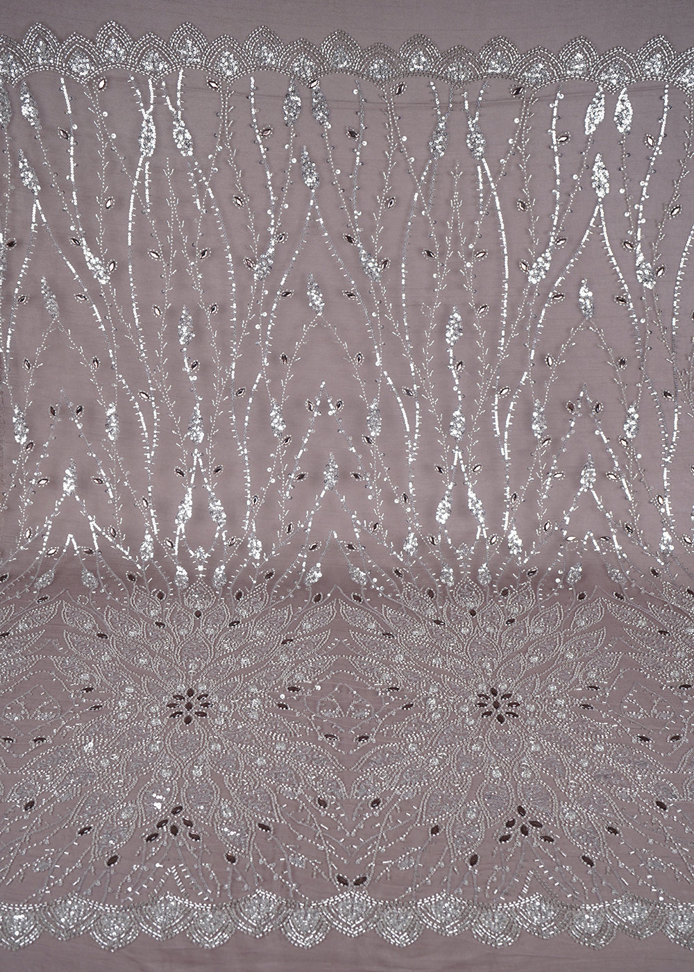 Mauve Imported Net Fabric With All Over Bead, Sequins And Stone Work With One Side Scalloped Border 24031