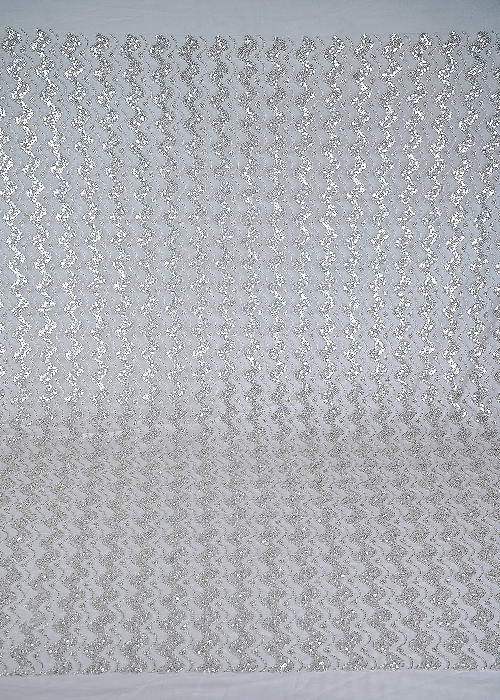 White Imported Net Fabric With All Over Sequins And Katdana Work With Border 24038