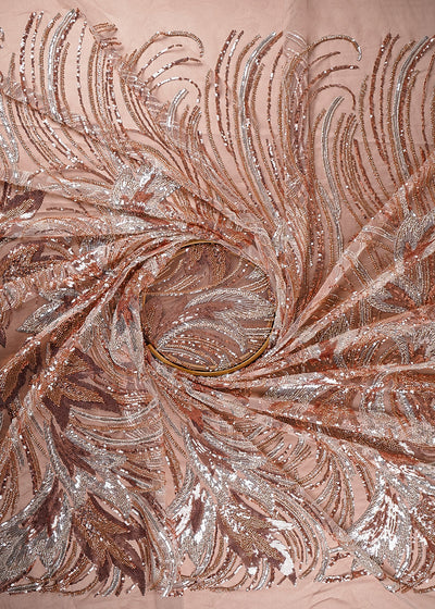 Peach Imported Net Fabric With All Over Sequins And Katdana Work With Border 24042