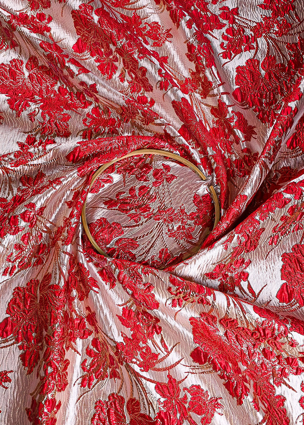 Red Imported Jacquard Fabric With All Over Foil Work 24047