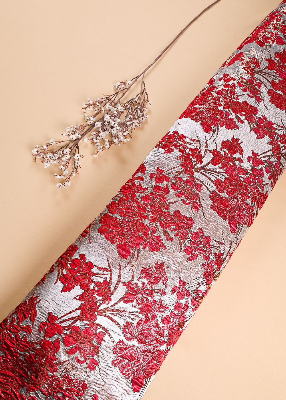 Red Imported Jacquard Fabric With All Over Foil Work 24047