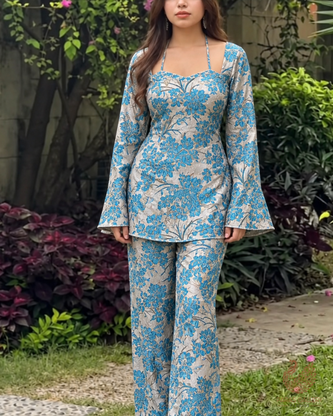 Sky Blue Imported Fabric With All Over Foil Work 24048