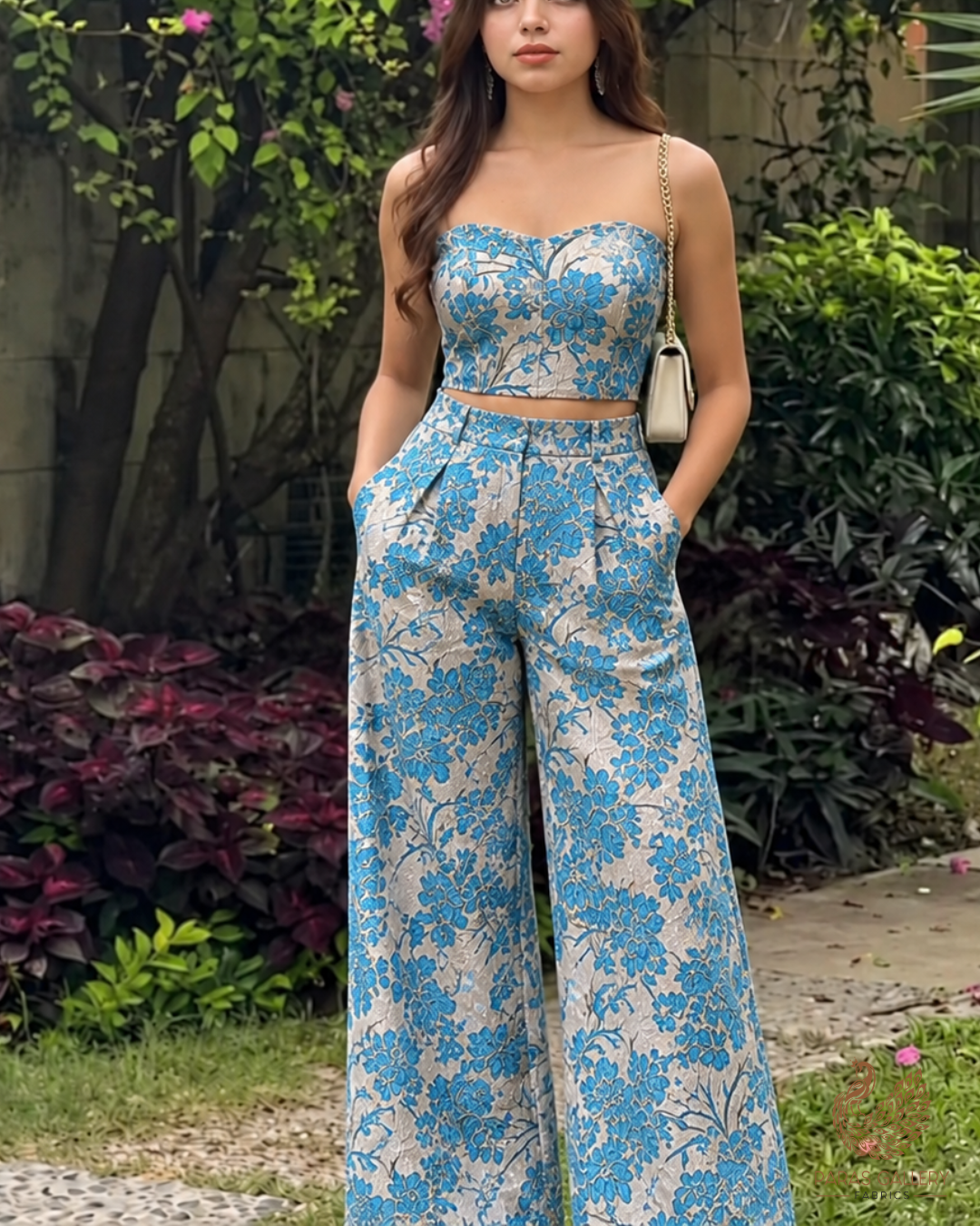Sky Blue Imported Fabric With All Over Foil Work 24048