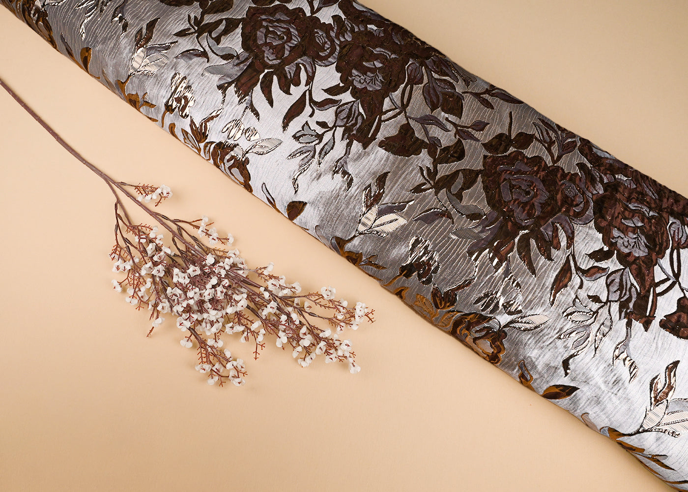 Brown Imported Jacquard Fabric With All Over Foil Work 24050
