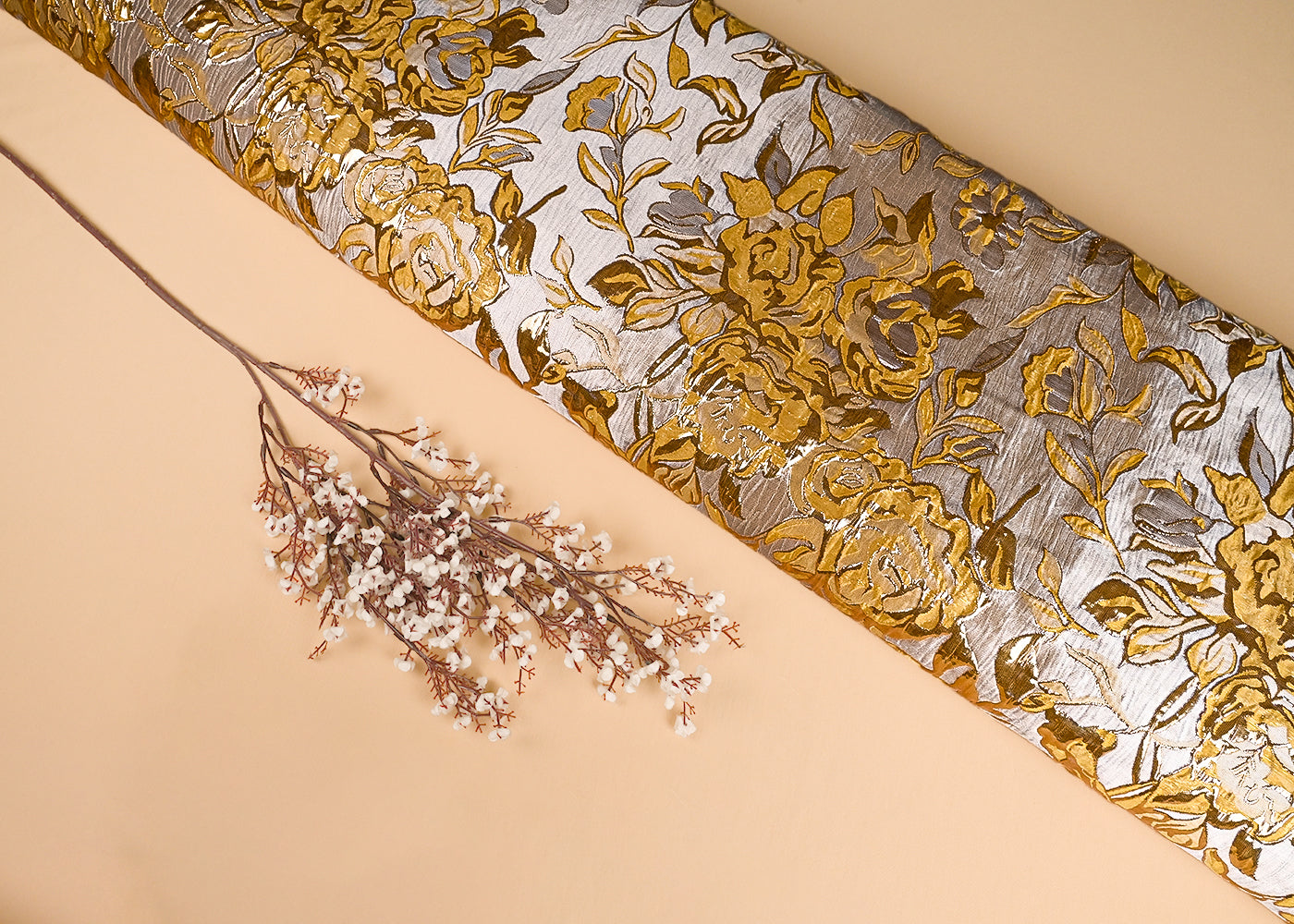 Yellow Imported Jacquard Fabric With All Over Foil Work 24051