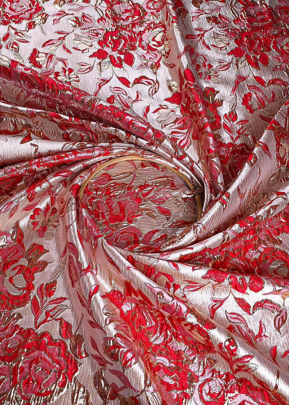 Red Imported Jacquard Fabric With All Over Foil Work 24053