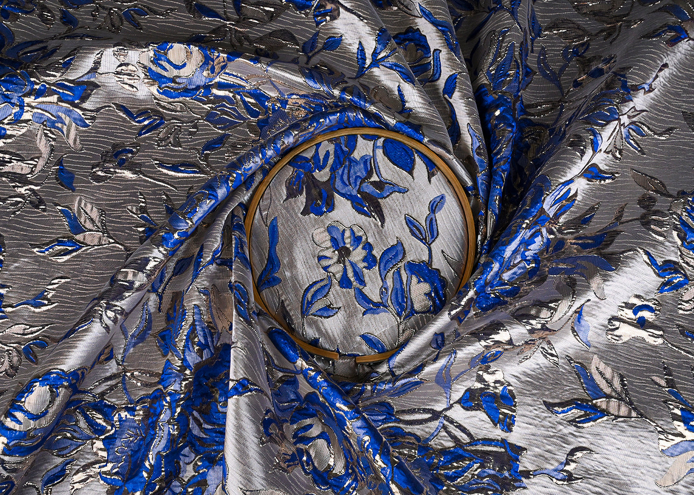 Royal Blue Imported Jacquard Fabric With All Over Foil Work 24054