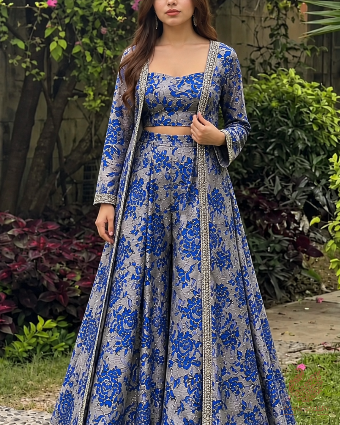 Royal Blue Imported Jacquard Fabric With All Over Foil Work 24054