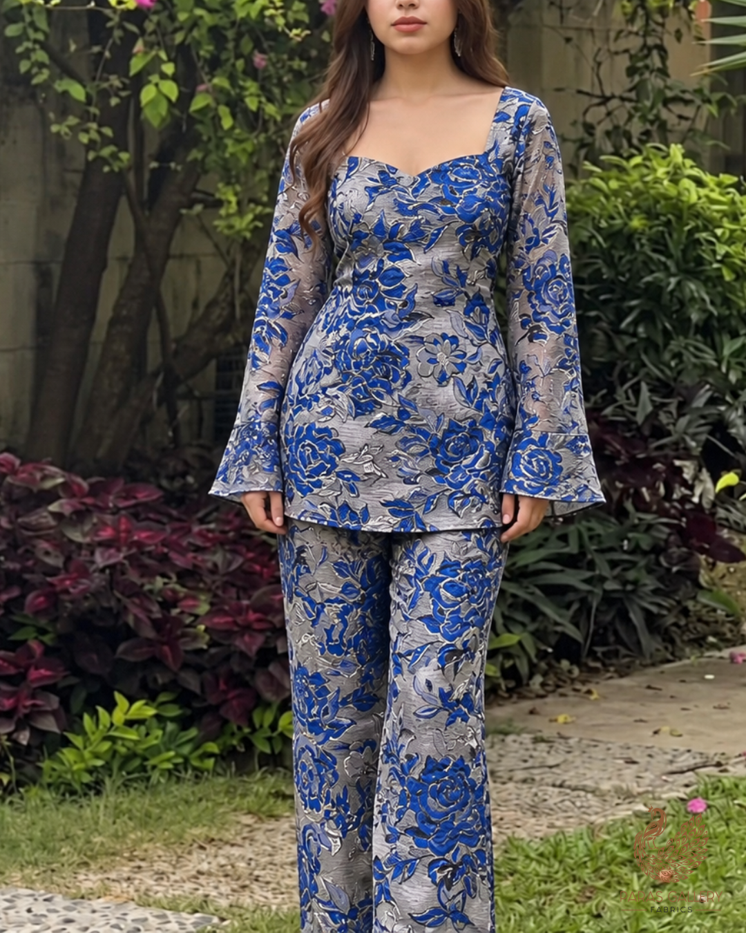 Royal Blue Imported Jacquard Fabric With All Over Foil Work 24054